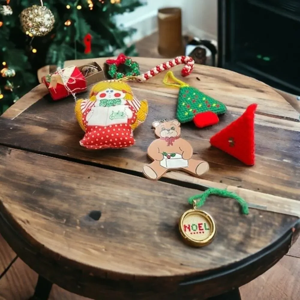 Lot of Eight Vintage Christmas Ornaments, Some Hand-made Bear Tree Mouse Candy